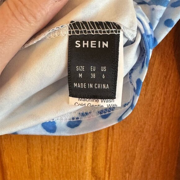 SHEIN Women's Blue Cheetah Print Lace V-Neck Long Sleeve Crop Top M New - Picture 3 of 4